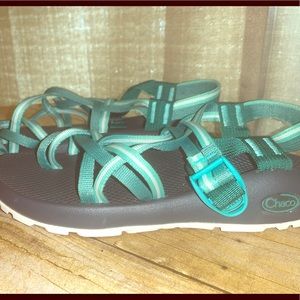 Mint green and gray Chacos size 10